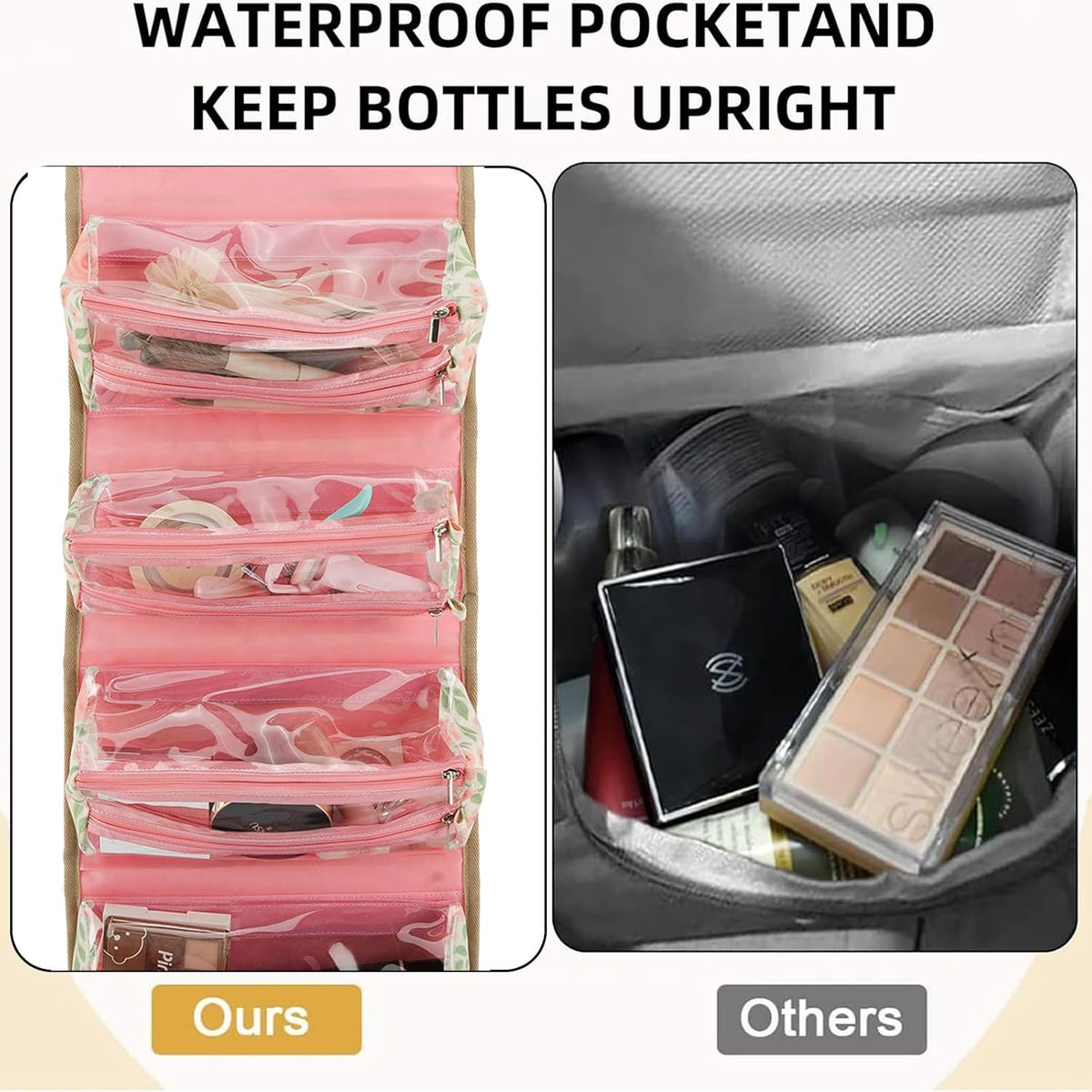 Roll Up Makeup Bag, Travel Toiletry Bag for Women with 4 Clear TSA Approved Pouches, Hanging Travel Organizer, Folding Cosmetic Bag for Men and Women