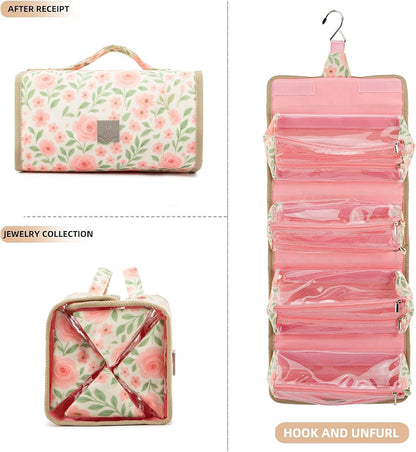 Roll Up Makeup Bag, Travel Toiletry Bag for Women with 4 Clear TSA Approved Pouches, Hanging Travel Organizer, Folding Cosmetic Bag for Men and Women