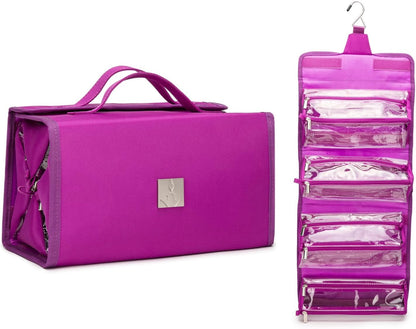 Roll Up Makeup Bag, Travel Toiletry Bag for Women with 4 Clear TSA Approved Pouches, Hanging Travel Organizer, Folding Cosmetic Bag for Men and Women