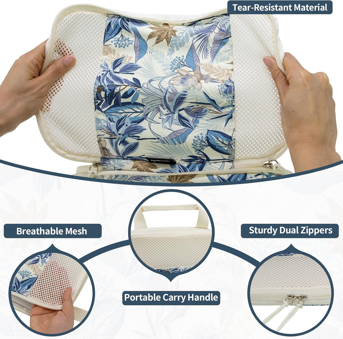 Compression Packing Cubes for Travel Essential, 4 Set Compression Bags for Travel Packing Organizer, Expandable Compression Cubes for Travel, Standard, Blue Floral