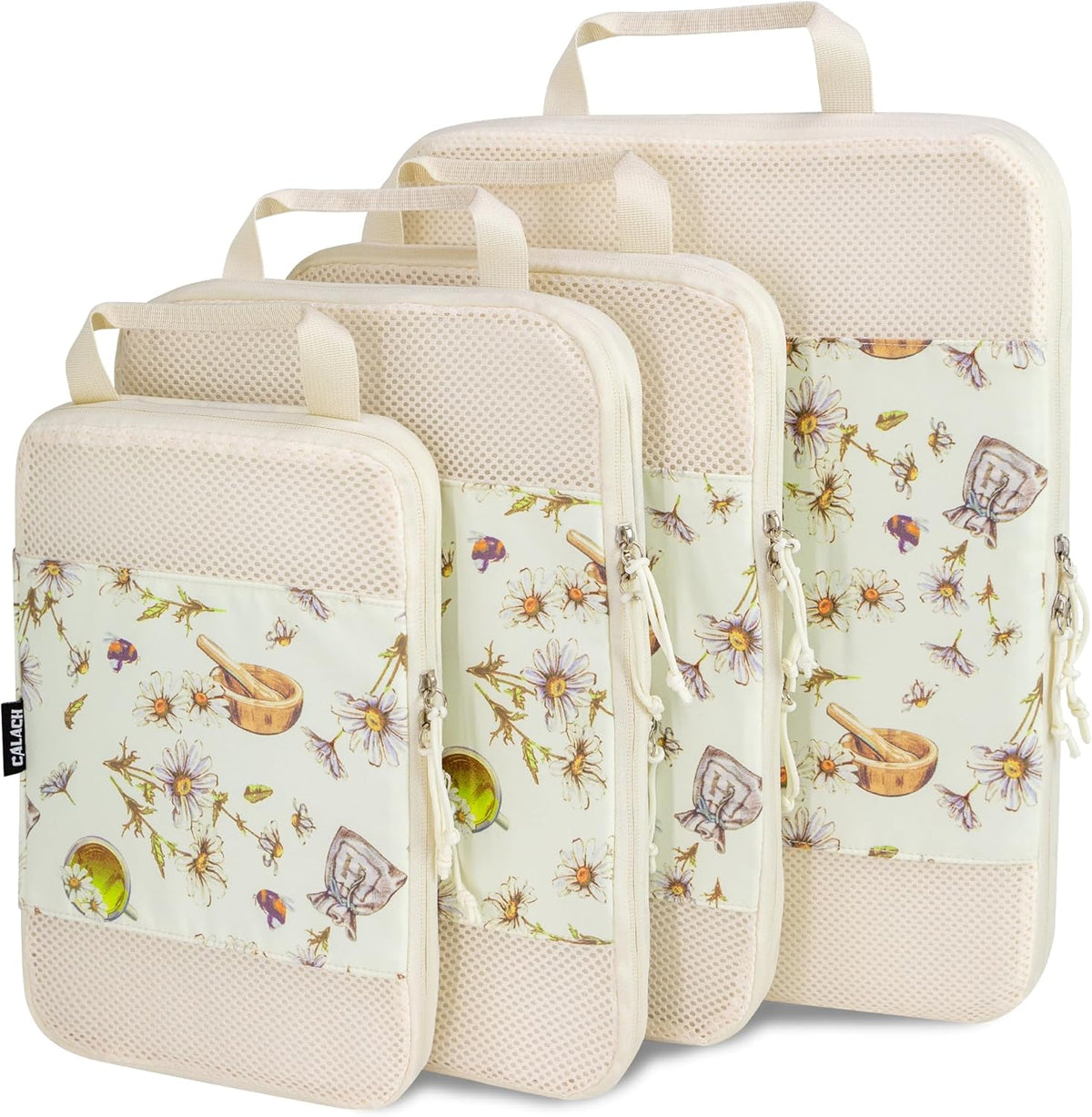 Compression Packing Cubes for Travel Essential, 4 Set Compression Bags for Travel Packing Organizer, Expandable Compression Cubes for Travel, Standard, Blue Floral