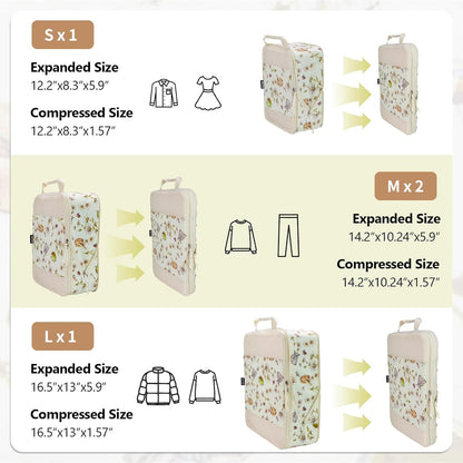 Compression Packing Cubes for Travel Essential, 4 Set Compression Bags for Travel Packing Organizer, Expandable Compression Cubes for Travel, Standard, Blue Floral