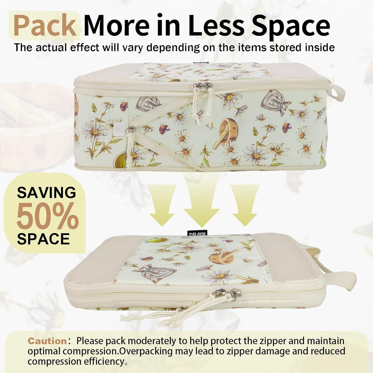 Compression Packing Cubes for Travel Essential, 4 Set Compression Bags for Travel Packing Organizer, Expandable Compression Cubes for Travel, Standard, Blue Floral