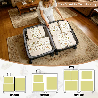 Compression Packing Cubes for Travel Essential, 4 Set Compression Bags for Travel Packing Organizer, Expandable Compression Cubes for Travel, Standard, Blue Floral