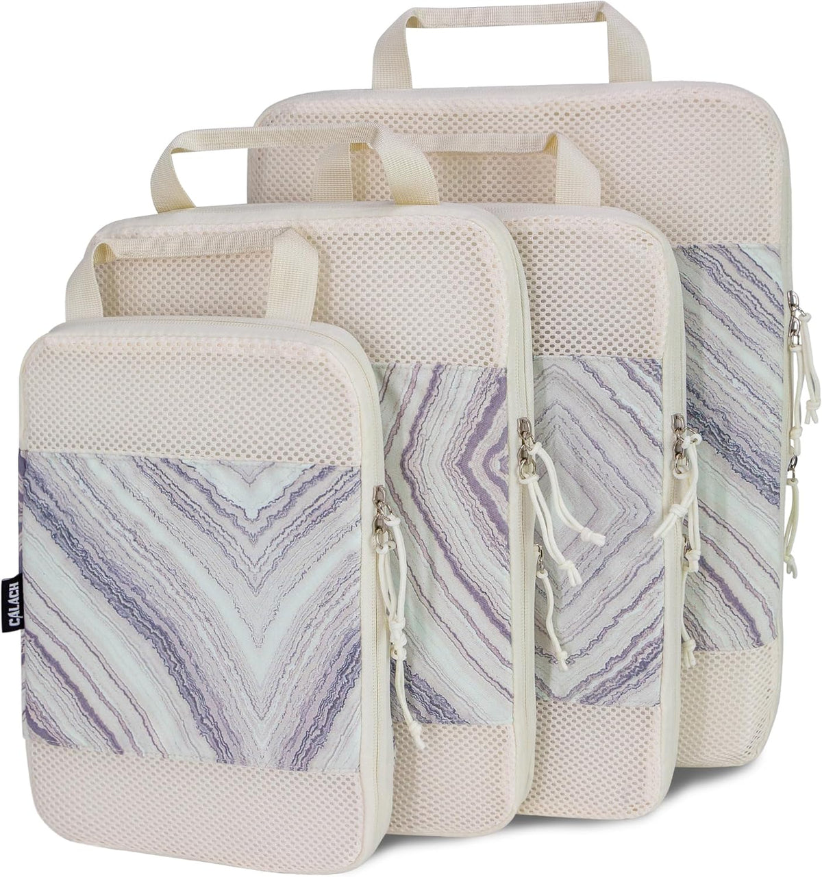 Compression Packing Cubes for Travel Essential, 4 Set Compression Bags for Travel Packing Organizer, Expandable Compression Cubes for Travel, Standard, Blue Floral