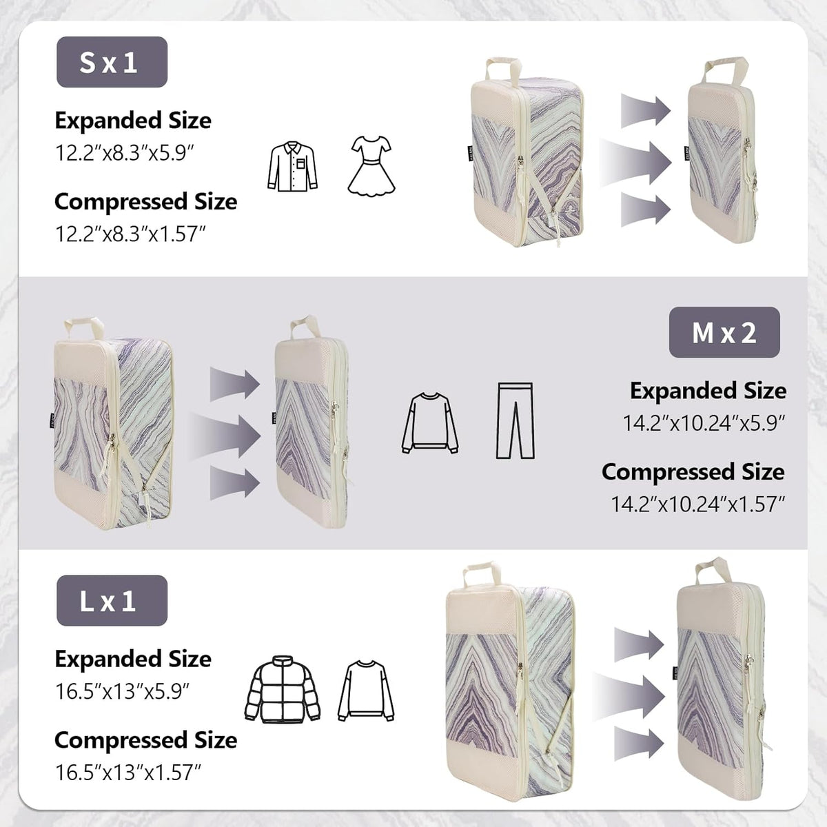 Compression Packing Cubes for Travel Essential, 4 Set Compression Bags for Travel Packing Organizer, Expandable Compression Cubes for Travel, Standard, Blue Floral