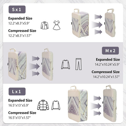 Compression Packing Cubes for Travel Essential, 4 Set Compression Bags for Travel Packing Organizer, Expandable Compression Cubes for Travel, Standard, Blue Floral