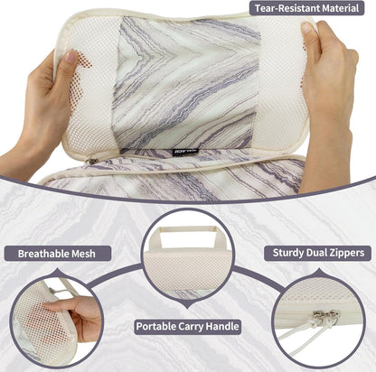 Compression Packing Cubes for Travel Essential, 4 Set Compression Bags for Travel Packing Organizer, Expandable Compression Cubes for Travel, Standard, Blue Floral