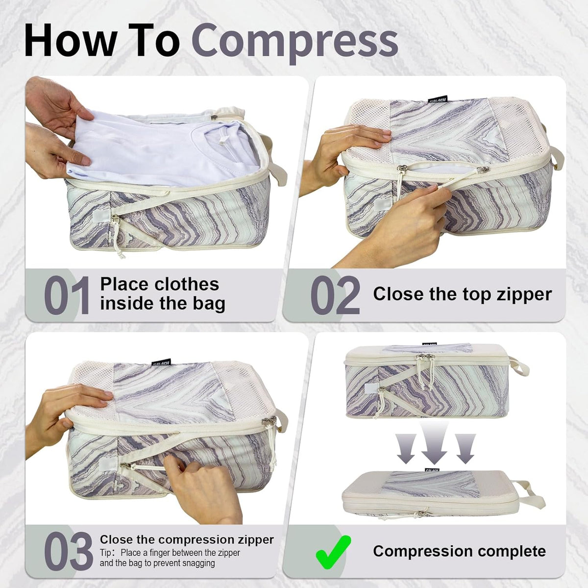 Compression Packing Cubes for Travel Essential, 4 Set Compression Bags for Travel Packing Organizer, Expandable Compression Cubes for Travel, Standard, Blue Floral