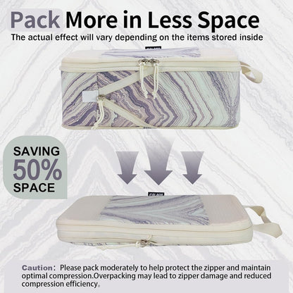 Compression Packing Cubes for Travel Essential, 4 Set Compression Bags for Travel Packing Organizer, Expandable Compression Cubes for Travel, Standard, Blue Floral