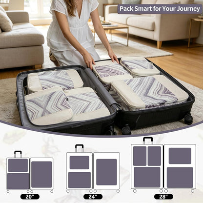 Compression Packing Cubes for Travel Essential, 4 Set Compression Bags for Travel Packing Organizer, Expandable Compression Cubes for Travel, Standard, Blue Floral