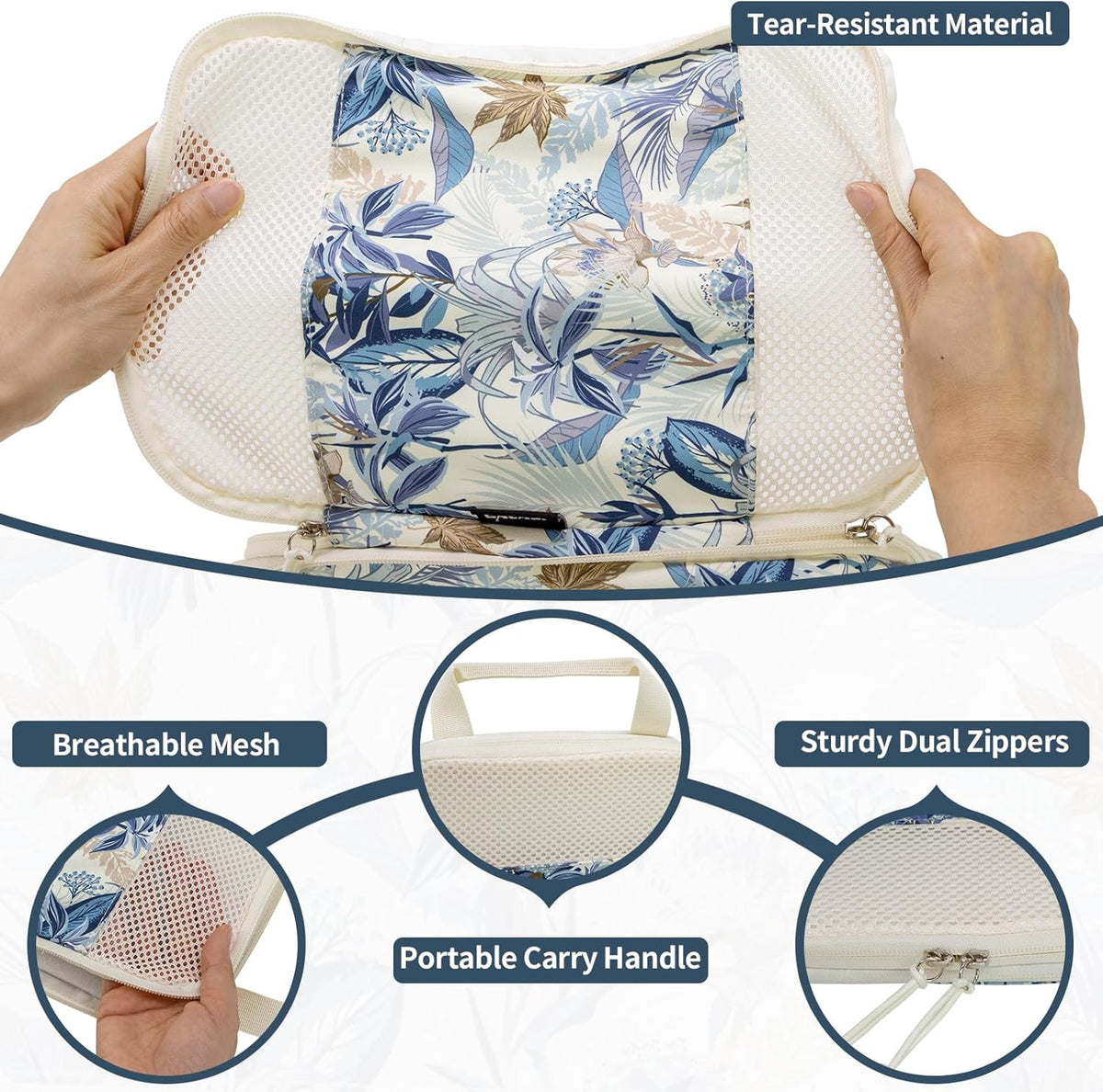 Compression Packing Cubes for Travel Essential, 4 Set Compression Bags for Travel Packing Organizer, Expandable Compression Cubes for Travel, Standard, Blue Floral