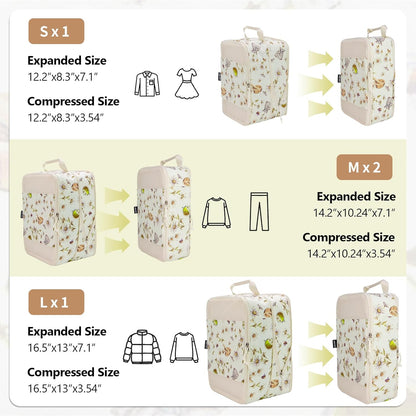 Compression Packing Cubes for Travel Essential, 4 Set Compression Bags for Travel Packing Organizer, Expandable Compression Cubes for Travel, Standard, Blue Floral