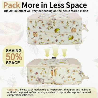 Compression Packing Cubes for Travel Essential, 4 Set Compression Bags for Travel Packing Organizer, Expandable Compression Cubes for Travel, Standard, Blue Floral
