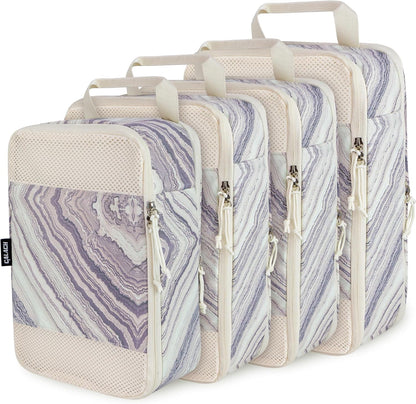 Compression Packing Cubes for Travel Essential, 4 Set Compression Bags for Travel Packing Organizer, Expandable Compression Cubes for Travel, Standard, Blue Floral