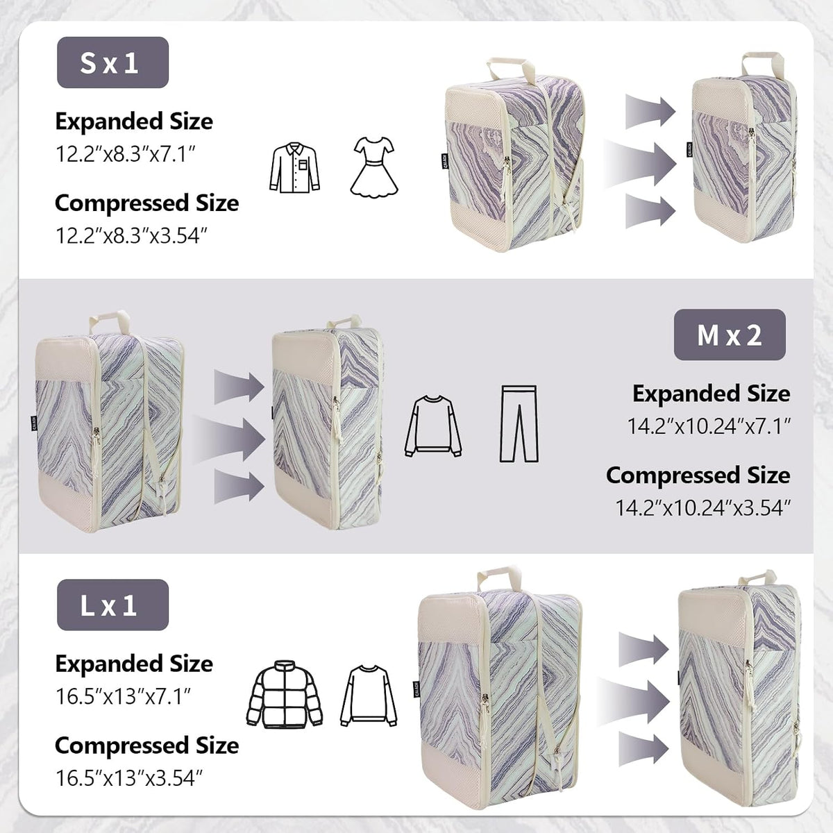 Compression Packing Cubes for Travel Essential, 4 Set Compression Bags for Travel Packing Organizer, Expandable Compression Cubes for Travel, Standard, Blue Floral