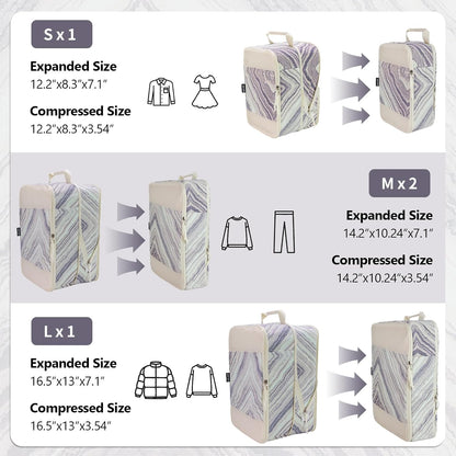Compression Packing Cubes for Travel Essential, 4 Set Compression Bags for Travel Packing Organizer, Expandable Compression Cubes for Travel, Standard, Blue Floral