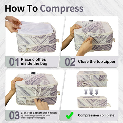 Compression Packing Cubes for Travel Essential, 4 Set Compression Bags for Travel Packing Organizer, Expandable Compression Cubes for Travel, Standard, Blue Floral