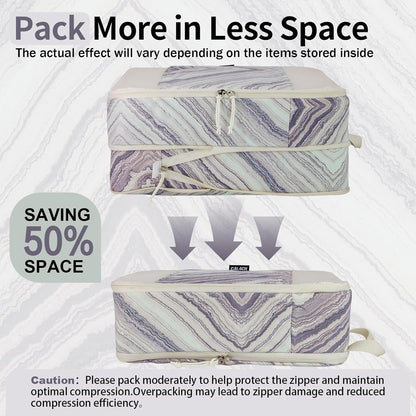 Compression Packing Cubes for Travel Essential, 4 Set Compression Bags for Travel Packing Organizer, Expandable Compression Cubes for Travel, Standard, Blue Floral