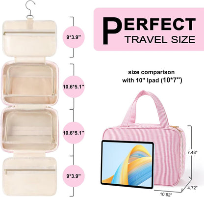 Travel Hanging Toiletry Bag & Makeup Bag for Women Girls Kids Gifts | Girls Kids Travel Organizer, Personalized Initial Toiletry Pouch Shower Bag, Birthday Gifts for Women Teen Girls, Pink A