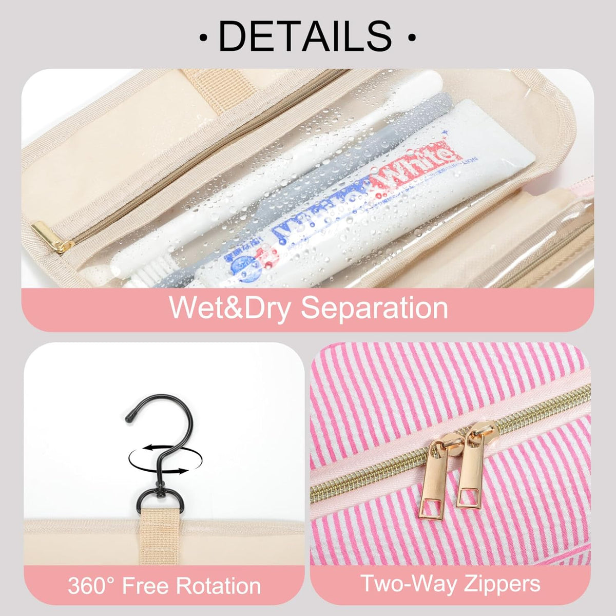 Travel Hanging Toiletry Bag & Makeup Bag for Women Girls Kids Gifts | Girls Kids Travel Organizer, Personalized Initial Toiletry Pouch Shower Bag, Birthday Gifts for Women Teen Girls, Pink A