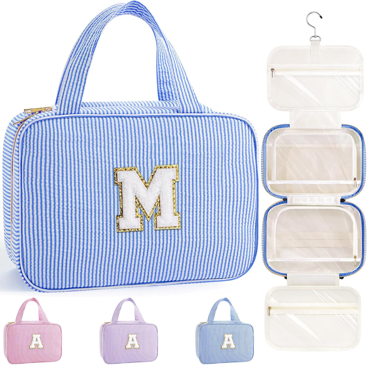 Travel Hanging Toiletry Bag & Makeup Bag for Women Girls Kids Gifts | Girls Kids Travel Organizer, Personalized Initial Toiletry Pouch Shower Bag, Birthday Gifts for Women Teen Girls, Pink A