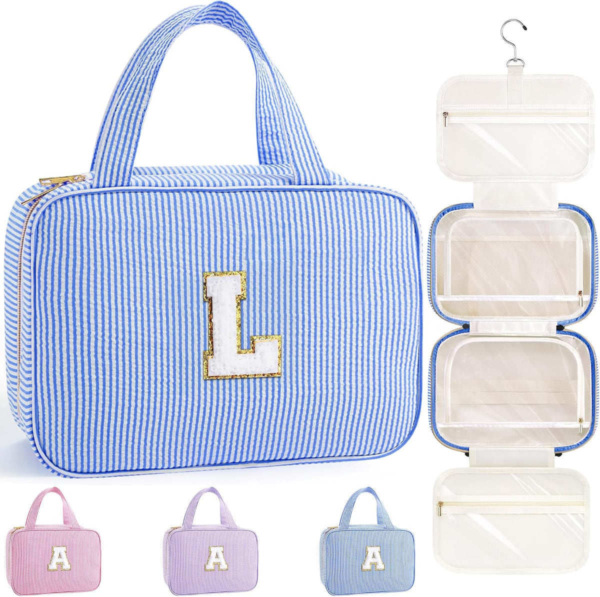 Travel Hanging Toiletry Bag & Makeup Bag for Women Girls Kids Gifts | Girls Kids Travel Organizer, Personalized Initial Toiletry Pouch Shower Bag, Birthday Gifts for Women Teen Girls, Pink A