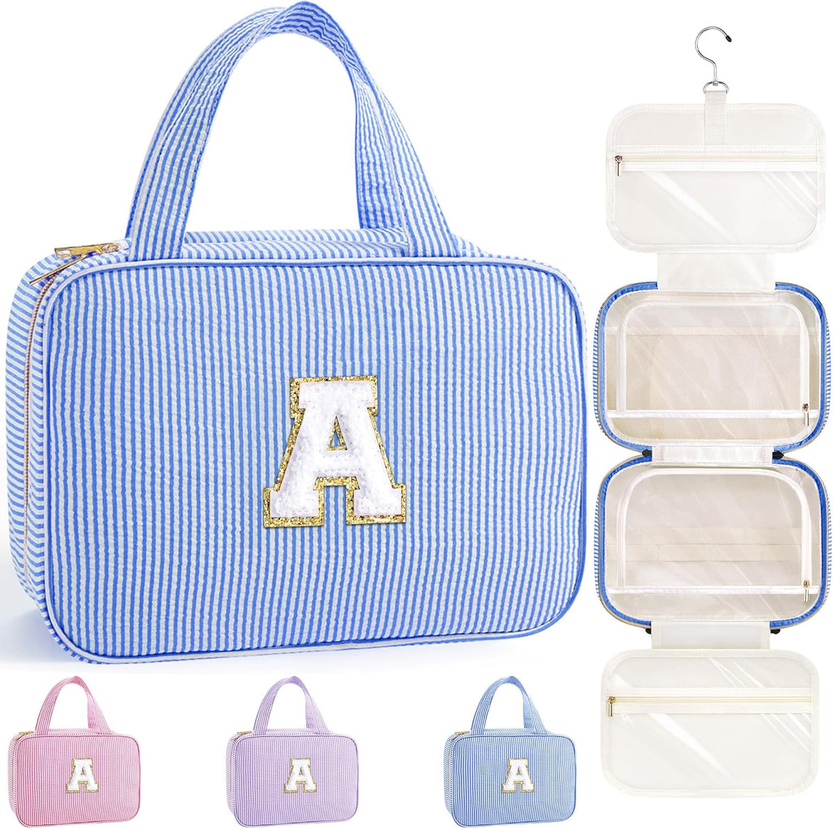 Travel Hanging Toiletry Bag & Makeup Bag for Women Girls Kids Gifts | Girls Kids Travel Organizer, Personalized Initial Toiletry Pouch Shower Bag, Birthday Gifts for Women Teen Girls, Pink A