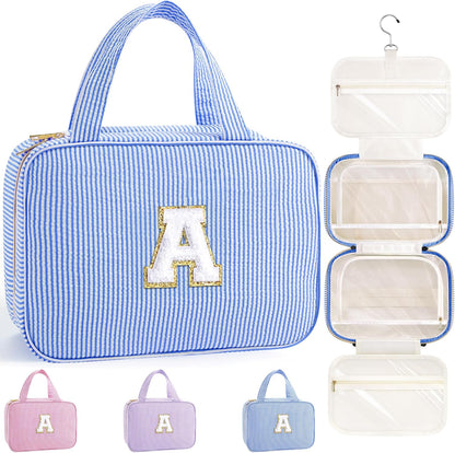 Travel Hanging Toiletry Bag & Makeup Bag for Women Girls Kids Gifts | Girls Kids Travel Organizer, Personalized Initial Toiletry Pouch Shower Bag, Birthday Gifts for Women Teen Girls, Pink A