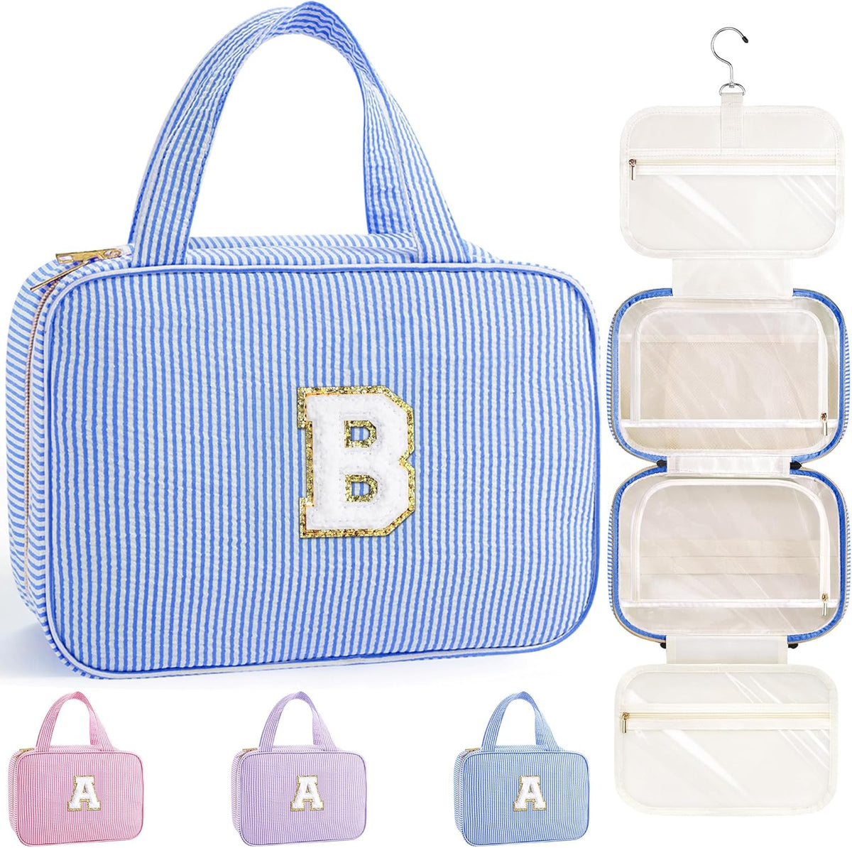 Travel Hanging Toiletry Bag & Makeup Bag for Women Girls Kids Gifts | Girls Kids Travel Organizer, Personalized Initial Toiletry Pouch Shower Bag, Birthday Gifts for Women Teen Girls, Pink A