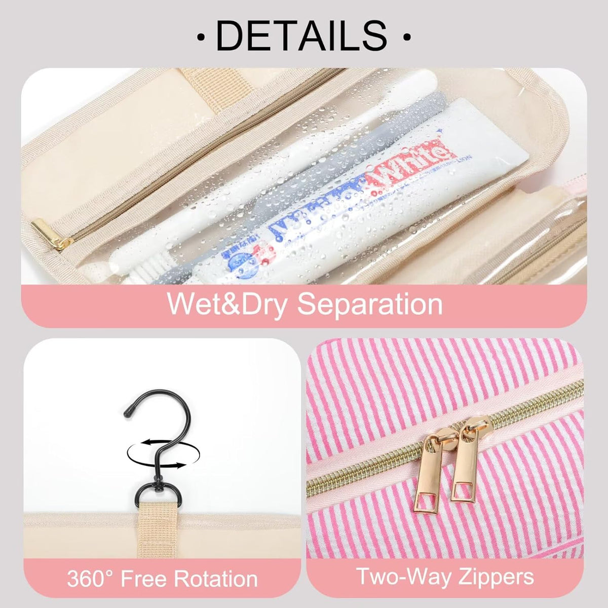 Travel Hanging Toiletry Bag & Makeup Bag for Women Girls Kids Gifts | Girls Kids Travel Organizer, Personalized Initial Toiletry Pouch Shower Bag, Birthday Gifts for Women Teen Girls, Pink A