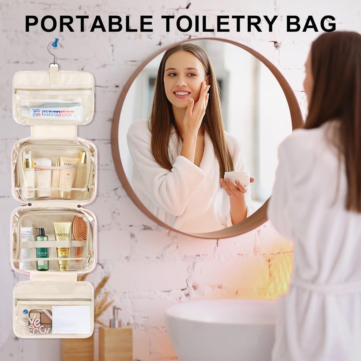 Travel Hanging Toiletry Bag & Makeup Bag for Women Girls Kids Gifts | Girls Kids Travel Organizer, Personalized Initial Toiletry Pouch Shower Bag, Birthday Gifts for Women Teen Girls, Pink A