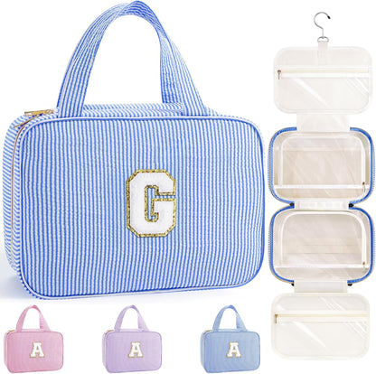 Travel Hanging Toiletry Bag & Makeup Bag for Women Girls Kids Gifts | Girls Kids Travel Organizer, Personalized Initial Toiletry Pouch Shower Bag, Birthday Gifts for Women Teen Girls, Pink A