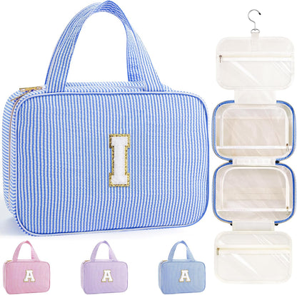 Travel Hanging Toiletry Bag & Makeup Bag for Women Girls Kids Gifts | Girls Kids Travel Organizer, Personalized Initial Toiletry Pouch Shower Bag, Birthday Gifts for Women Teen Girls, Pink A