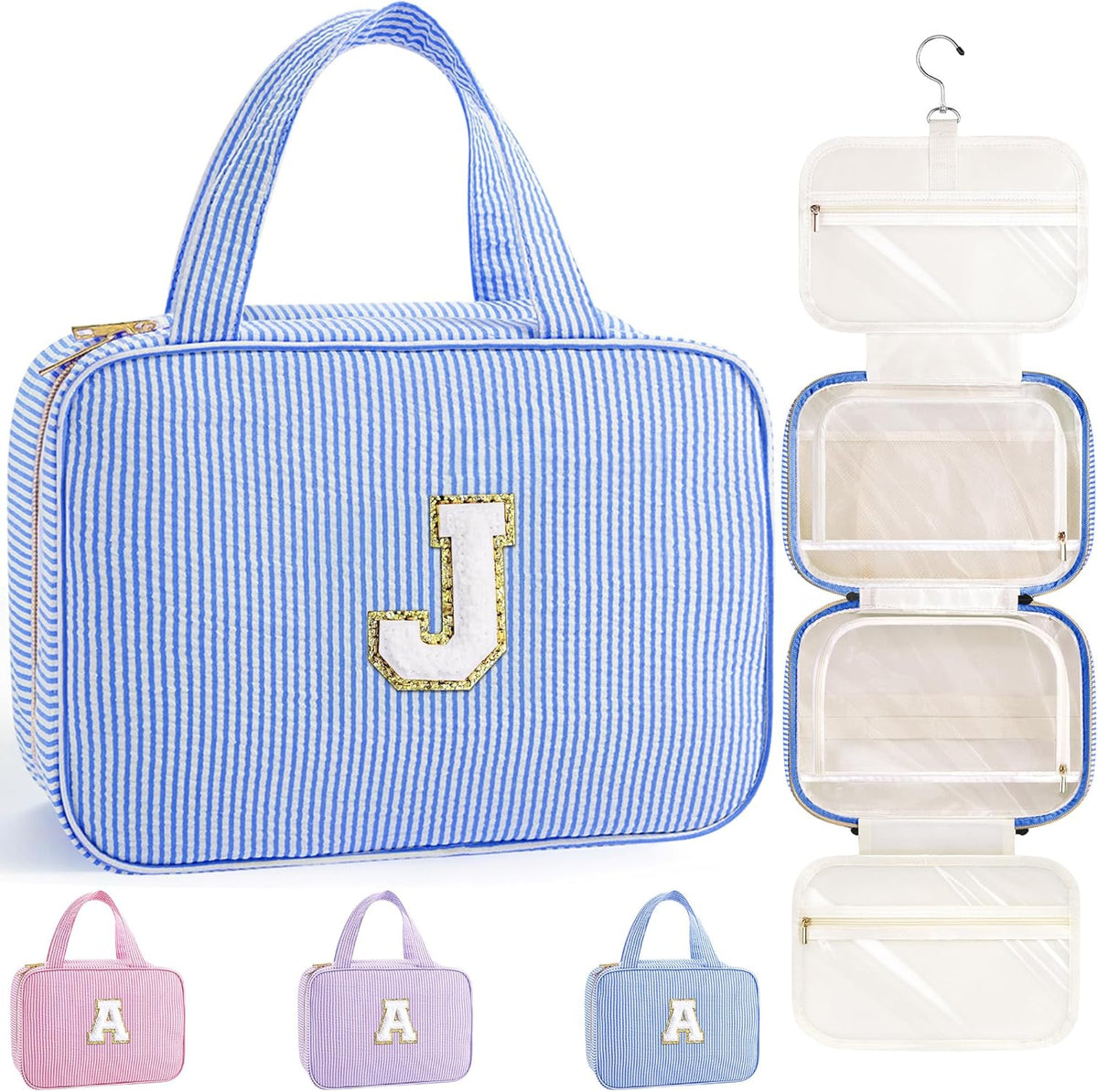 Travel Hanging Toiletry Bag & Makeup Bag for Women Girls Kids Gifts | Girls Kids Travel Organizer, Personalized Initial Toiletry Pouch Shower Bag, Birthday Gifts for Women Teen Girls, Pink A
