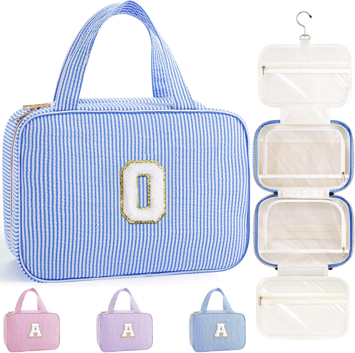 Travel Hanging Toiletry Bag & Makeup Bag for Women Girls Kids Gifts | Girls Kids Travel Organizer, Personalized Initial Toiletry Pouch Shower Bag, Birthday Gifts for Women Teen Girls, Pink A