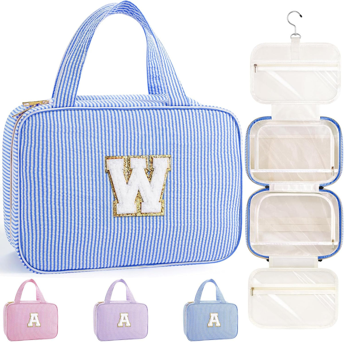 Travel Hanging Toiletry Bag & Makeup Bag for Women Girls Kids Gifts | Girls Kids Travel Organizer, Personalized Initial Toiletry Pouch Shower Bag, Birthday Gifts for Women Teen Girls, Pink A