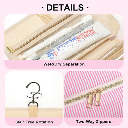 Travel Hanging Toiletry Bag & Makeup Bag for Women Girls Kids Gifts | Girls Kids Travel Organizer, Personalized Initial Toiletry Pouch Shower Bag, Birthday Gifts for Women Teen Girls, Pink A