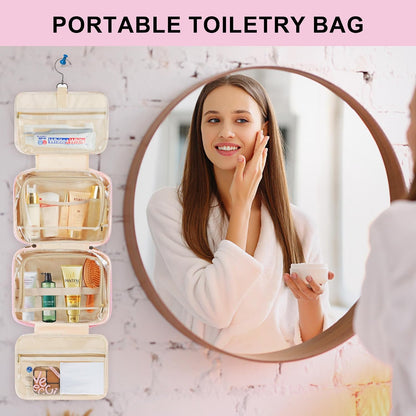 Travel Hanging Toiletry Bag & Makeup Bag for Women Girls Kids Gifts | Girls Kids Travel Organizer, Personalized Initial Toiletry Pouch Shower Bag, Birthday Gifts for Women Teen Girls, Pink A
