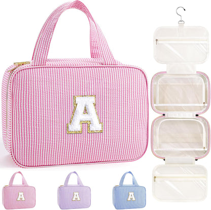 Travel Hanging Toiletry Bag & Makeup Bag for Women Girls Kids Gifts | Girls Kids Travel Organizer, Personalized Initial Toiletry Pouch Shower Bag, Birthday Gifts for Women Teen Girls, Pink A
