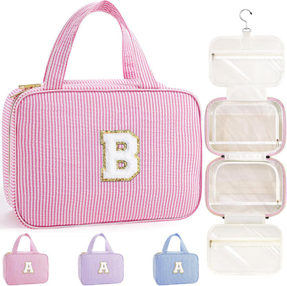 Travel Hanging Toiletry Bag & Makeup Bag for Women Girls Kids Gifts | Girls Kids Travel Organizer, Personalized Initial Toiletry Pouch Shower Bag, Birthday Gifts for Women Teen Girls, Pink A
