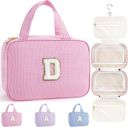 Travel Hanging Toiletry Bag & Makeup Bag for Women Girls Kids Gifts | Girls Kids Travel Organizer, Personalized Initial Toiletry Pouch Shower Bag, Birthday Gifts for Women Teen Girls, Pink A
