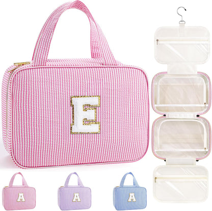 Travel Hanging Toiletry Bag & Makeup Bag for Women Girls Kids Gifts | Girls Kids Travel Organizer, Personalized Initial Toiletry Pouch Shower Bag, Birthday Gifts for Women Teen Girls, Pink A