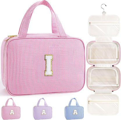 Travel Hanging Toiletry Bag & Makeup Bag for Women Girls Kids Gifts | Girls Kids Travel Organizer, Personalized Initial Toiletry Pouch Shower Bag, Birthday Gifts for Women Teen Girls, Pink A
