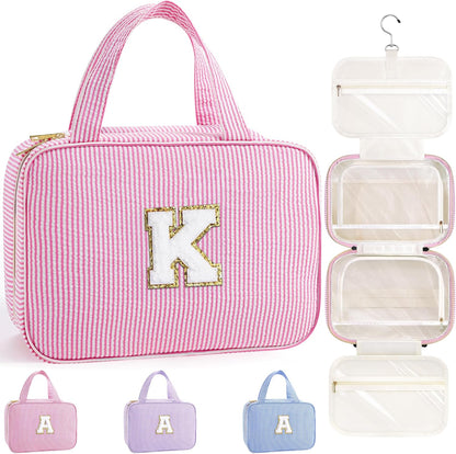 Travel Hanging Toiletry Bag & Makeup Bag for Women Girls Kids Gifts | Girls Kids Travel Organizer, Personalized Initial Toiletry Pouch Shower Bag, Birthday Gifts for Women Teen Girls, Pink A