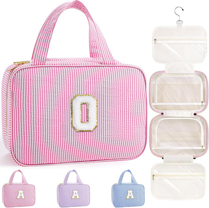 Travel Hanging Toiletry Bag & Makeup Bag for Women Girls Kids Gifts | Girls Kids Travel Organizer, Personalized Initial Toiletry Pouch Shower Bag, Birthday Gifts for Women Teen Girls, Pink A