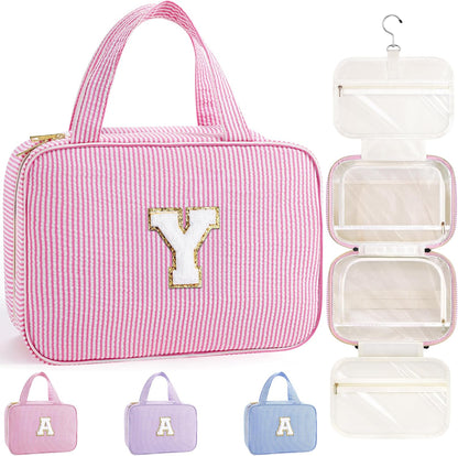 Travel Hanging Toiletry Bag & Makeup Bag for Women Girls Kids Gifts | Girls Kids Travel Organizer, Personalized Initial Toiletry Pouch Shower Bag, Birthday Gifts for Women Teen Girls, Pink A