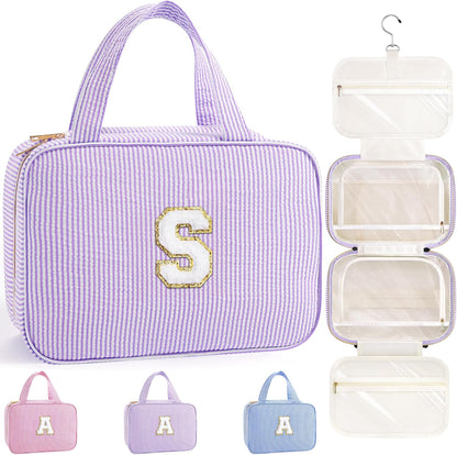 Travel Hanging Toiletry Bag & Makeup Bag for Women Girls Kids Gifts | Girls Kids Travel Organizer, Personalized Initial Toiletry Pouch Shower Bag, Birthday Gifts for Women Teen Girls, Pink A