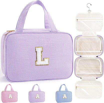 Travel Hanging Toiletry Bag & Makeup Bag for Women Girls Kids Gifts | Girls Kids Travel Organizer, Personalized Initial Toiletry Pouch Shower Bag, Birthday Gifts for Women Teen Girls, Pink A