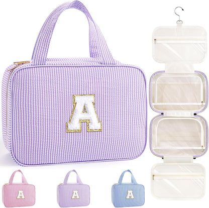 Travel Hanging Toiletry Bag & Makeup Bag for Women Girls Kids Gifts | Girls Kids Travel Organizer, Personalized Initial Toiletry Pouch Shower Bag, Birthday Gifts for Women Teen Girls, Pink A